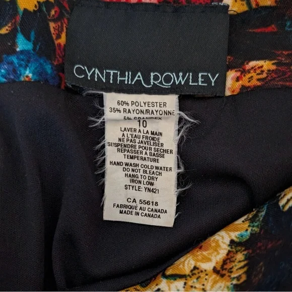 Size 10 Lined Floral Cynthia Rowley Black Pencil Skirt Maximalist Whimsical - Picture 4 of 12